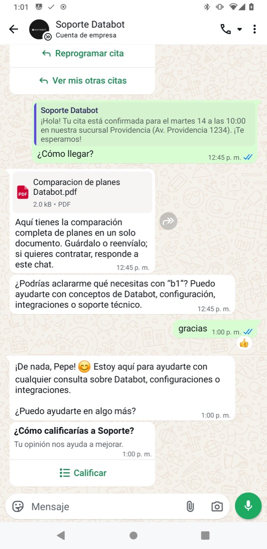 Chat with the "thanks" message and the bot’s reaction below