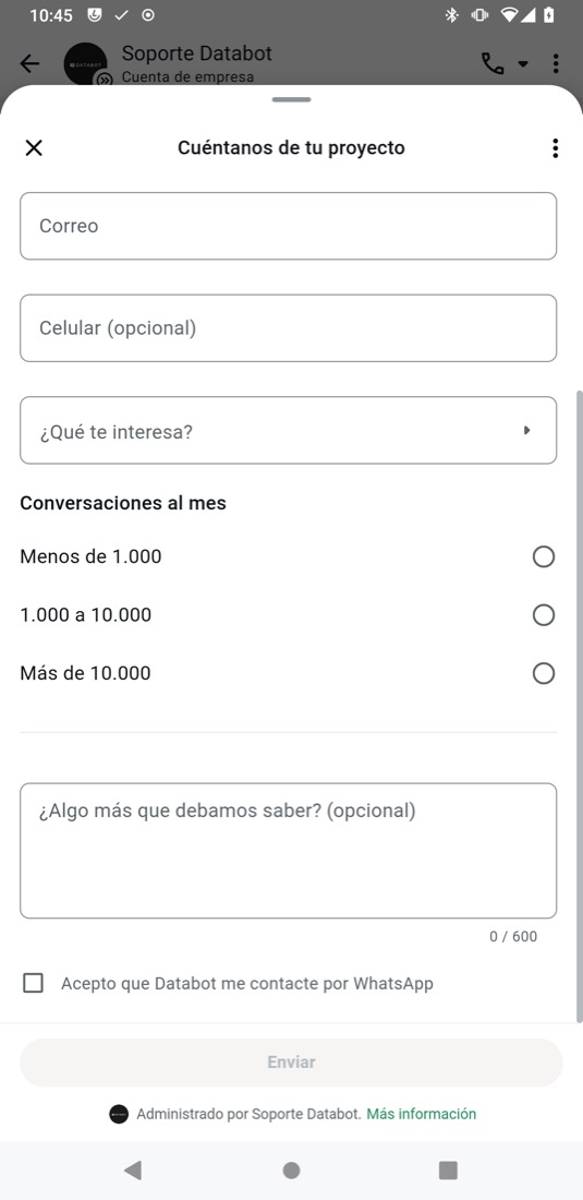 Second part of the form: comment, consent and Send button